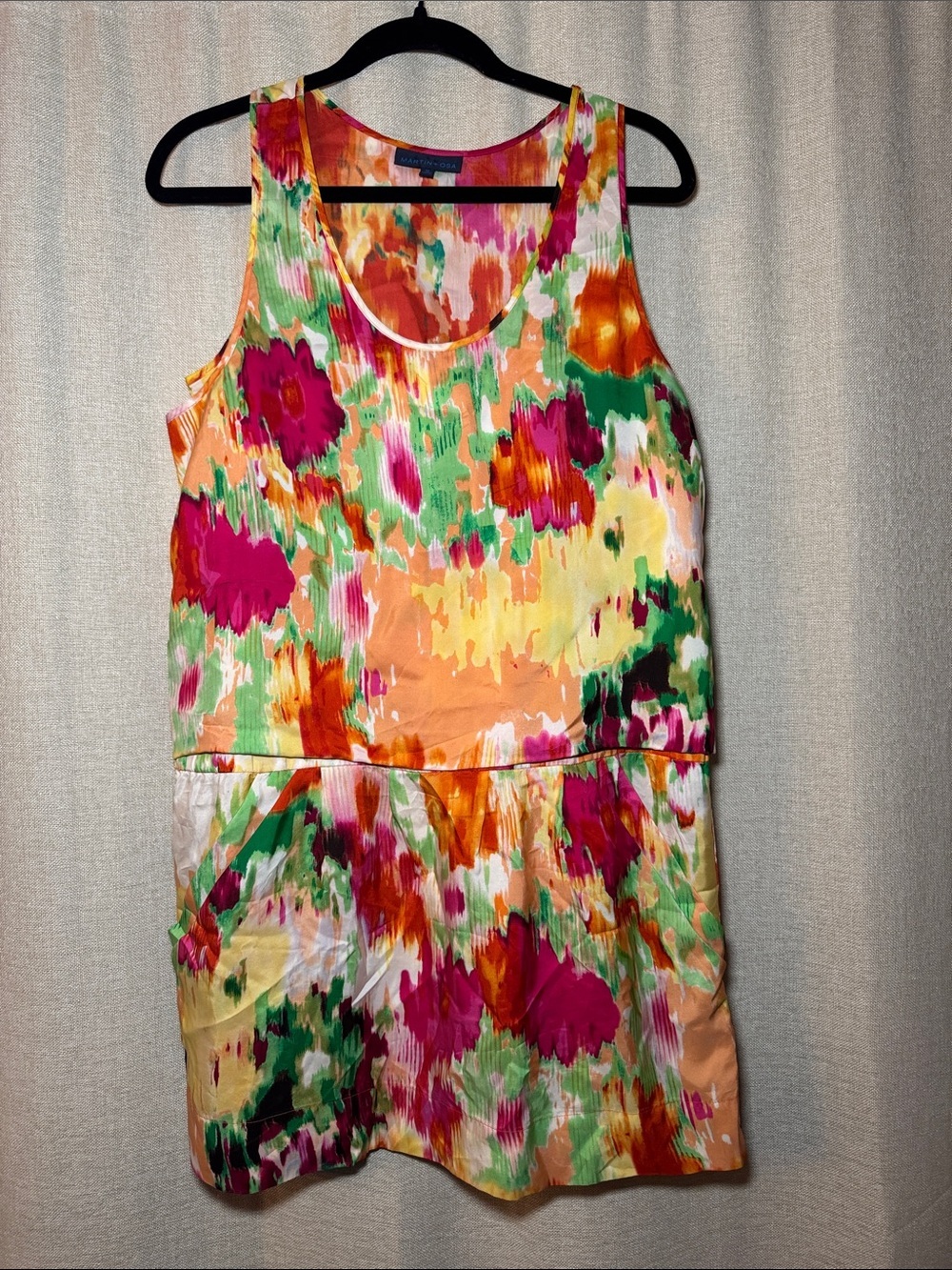 100% Silk Martin + Osa Watercolor Abstract Mini Dress Size Medium Wedding Guest